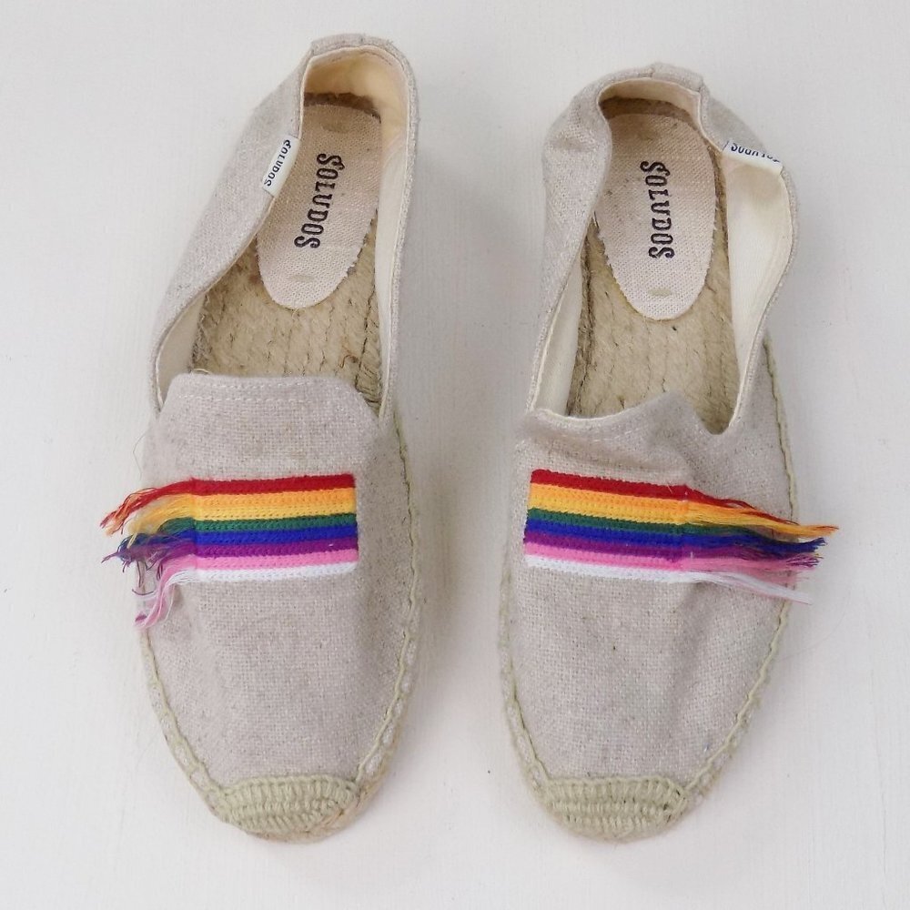 new! soludos espadrilles slip ons smoking flat loafer rainbow striped fringe